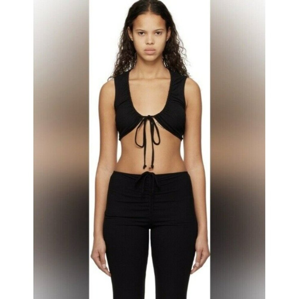 SKIMS soft black lounge TIE FRONT super crop top new‎ with tags Onyx XL